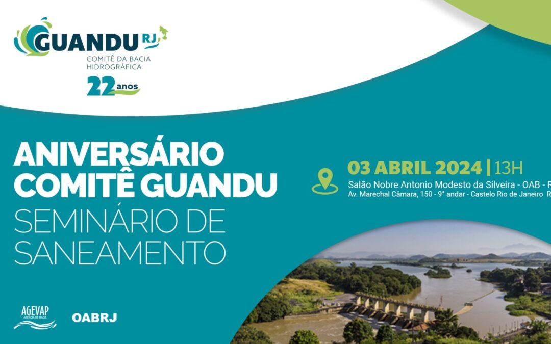 Aniversário do Comitê Guandu nesta quarta terá Seminário de Saneamento e lançamento de novos editais